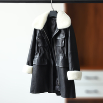 2020 winter new leather down jacket female Parker sheepskin medium and long mink collar leather fur 935