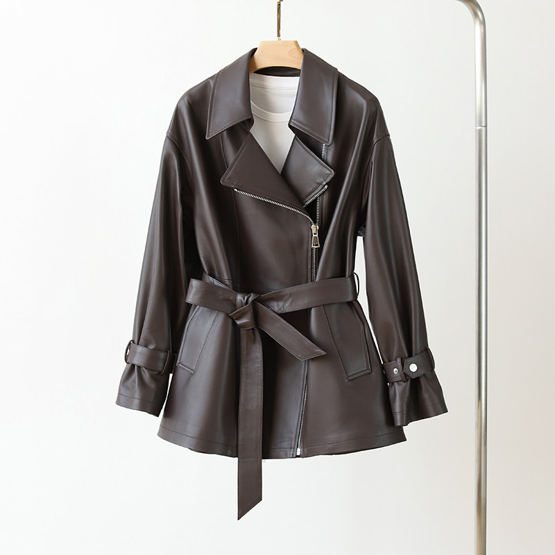 2022 - The new sheep skin leather dress female long locomotive coat leisure large - yard coat 232 - 1