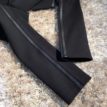 2021 autumn and winter new European station leather stitching leather pants women plus velvet padded leggings slim B22