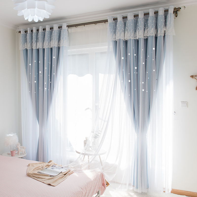 Mùa hè rung với Bắc Âu hiện đại đầy đủ màn cửa sổ ren cửa sổ phòng ngủ rỗng sao công chúa rèm gió - Phụ kiện rèm cửa thanh treo rèm cửa inox đa năng