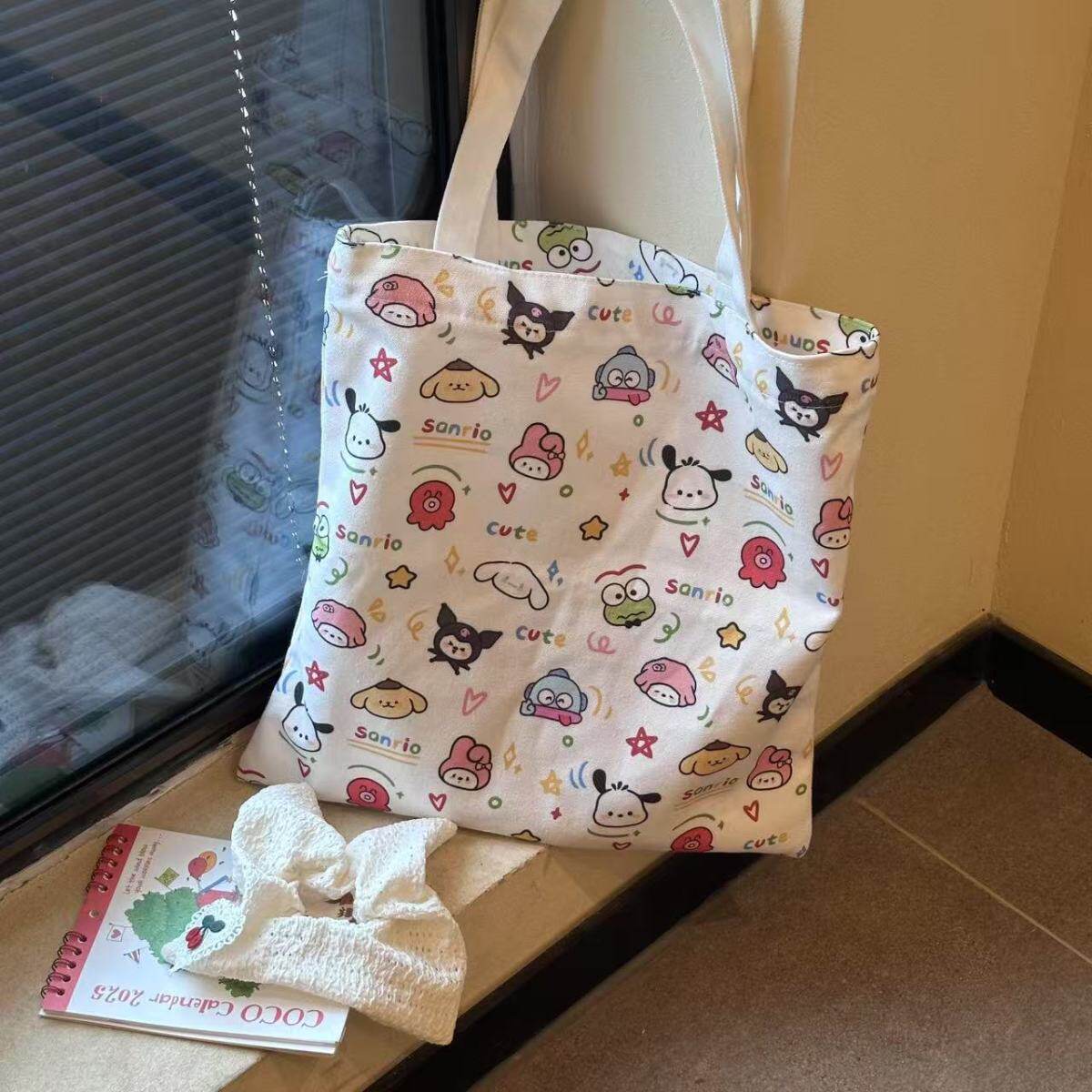 Холщовая сумка Sanrio, холщовая сумка 2025 года, новая холщовая универсальная сумка для пригородных поездок большой емкости, универсальная холщовая сумка