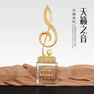 Metal Notes Music Microphone Trophy Medals Customized High-end Creative Singing Competition Crystal Trophy Customized