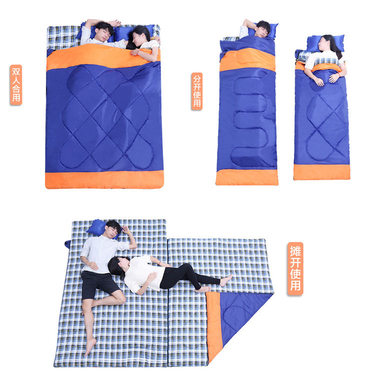 Double sleeping bag for adults outdoor camping spring and autumn flannel thickened warm indoor cold-proof field camping equipment