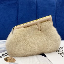 Hand in hand with water mink hairy bag, leather F model FIRST, leather grass dumplings high -end shoulder bag