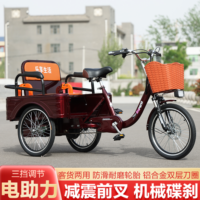 Elderly Pedal-Assisted Electric Tricycle, Pedal-Assisted Mobility Scooter, Lightweight Electric Passenger and Cargo Tricycle for Adults
