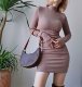 LOCKDOWN Charming curves European and American style high collar sexy tight slimming long sleeve hip-covering threaded dress short skirt