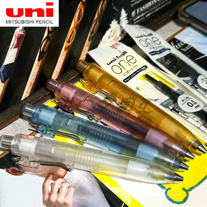 日本UNI三菱小浓芯果茶限定胖嘟嘟半透明杆低重心黑色按动中性笔