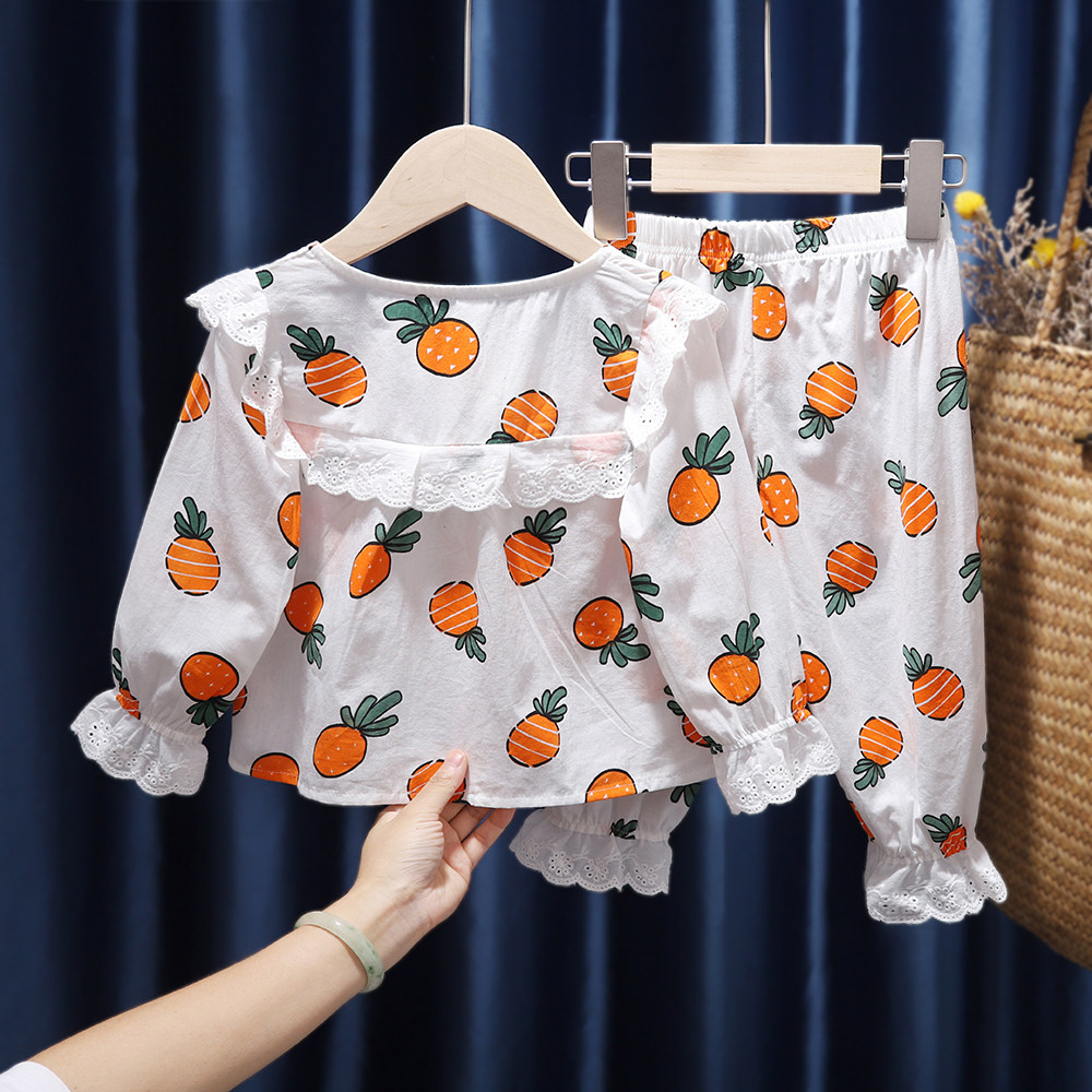 Children's pajamas spring and autumn pure cotton girls summer home service baby girl child thin section children's pajamas set new