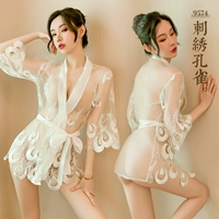 Белый сексуальный банный халат, ремень, штаны, с вышивкой