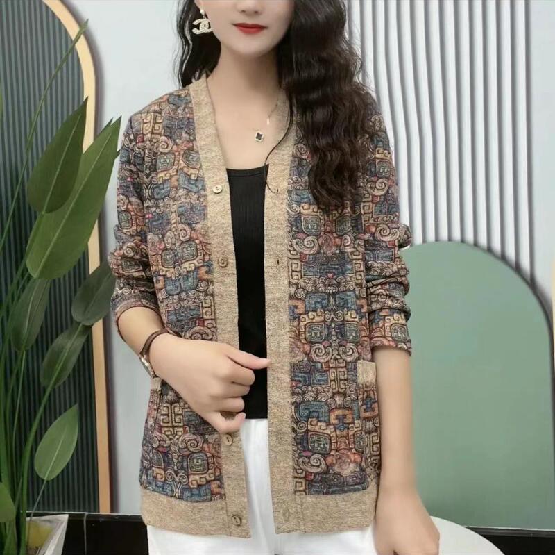 Mom's Autumn Knitted Cardigan Long-Sleeve Jacket 2023 New Style Middle-Aged and Elderly Women's Autumn Simple Plus-Size Outerwear Mom's Autumn Knitted Cardigan Long-Sleeve Jacket 2023 New Style Middle-Aged and Elderly Women's Autumn Simple Plus-Size Outerwear