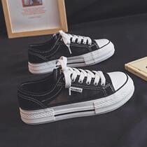 Renben flagship store 2024 summer black mesh canvas shoes Korean version thick-soled casual versatile thin breathable sneakers