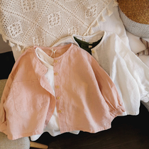 Korea INS net red money ~ 2022 Summer new childrens baby cardiovert sunscreen cotton loose cotton loose shirt blouse