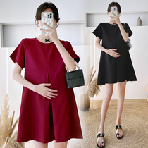 Maternity wear short 145 tide mom red skirt small 150cm tall and loose age-reducing black T-shirt skirt