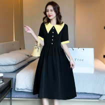 Summer maternity dress new Polo collar French Hepburn small black dress loose tide mom fashion pregnant women dress summer dress