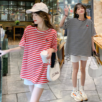 Maternity t-shirt summer dress new go out fashion small 150cm suit loose casual striped short-sleeved top women
