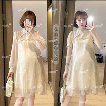 Pregnant women improved cheongsam literary retro ethnic style small fresh super fairy temperament loose mesh dress in late pregnancy