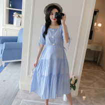 Pregnant womens summer dress maternity dress third trimester cotton silk summer cool foreign maternity pregnant womens dress