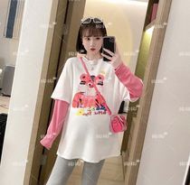 Maternity wear spring and autumn suit fashion cartoon tiger pattern t-shirt women loose casual stitching fake two-piece sweater