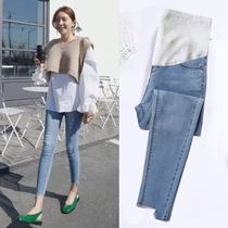 Pregnant womens pants spring and autumn outer wear small nine-point pants ripped jeans skinny feet bottoming belly pants autumn