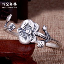 Lotus silver bracelet female 9999 sterling silver young vintage opening jewelry advanced inheritance bracelet niche design sense