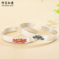 Lotus silver bracelet female sterling silver 999 cloisonne enamel color national tide silver jewelry jewelry 2022 new gift
