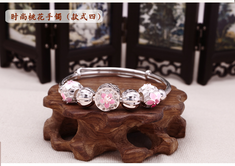 Vòng tay bạc nữ ba thế hệ ba hoa đào anh đào vòng tay nữ cloisonne sống miệng 99 trang sức bạc đầy đủ để gửi bạn gái - Vòng đeo tay Cuff đá aquamarine