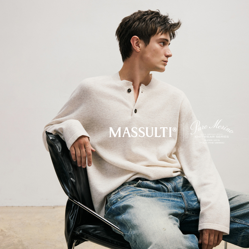 Massulti "Pure Series" 100% Superfine Australian Merino Wool Henry Collar Knit Sweater Massulti "Pure Series" 100% Superfine Australian Merino Wool Henry Collar Knit Sweater