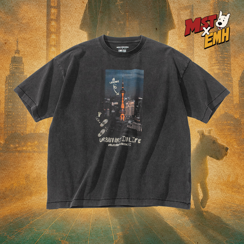 Massulti X Emless Collaboration Fun Comic Theme Kangli Print Washed Vintage Short-Sleeve T-Shirt