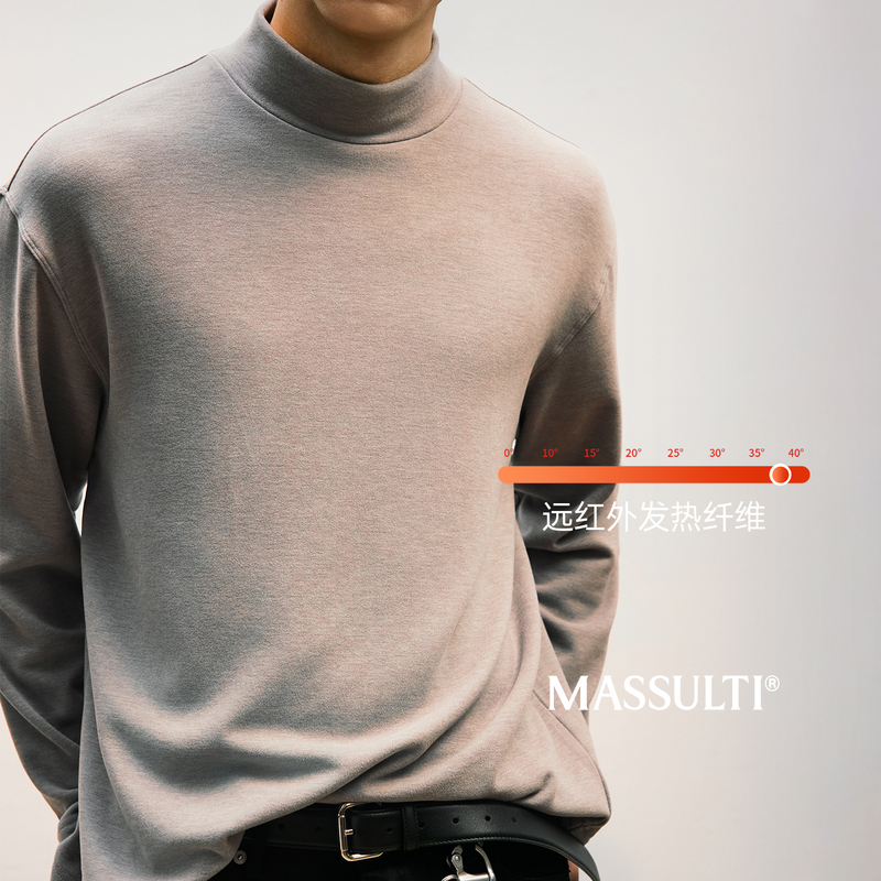 Massulti「Wool Self-Heating Pro」Ecocosy ® Warm Velvet Round Neck Half Turtleneck Long-Sleeved T-Shirt