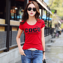 Brothers new womens counter 2021 slim slim t-shirt letter T-shirt pure cotton hot diamond short-sleeved half-sleeve