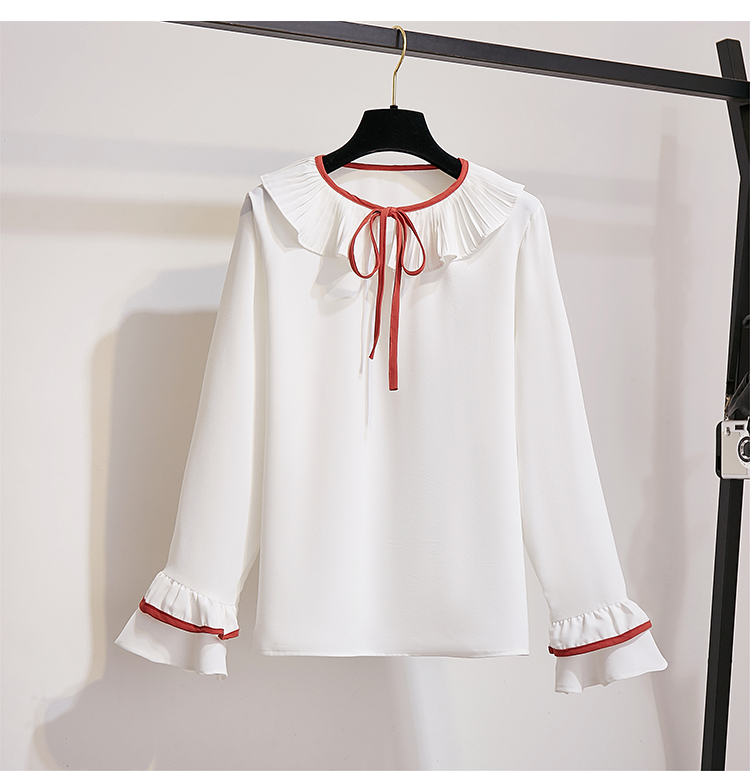 VK旗艦店 韓國風拼色雪紡衫排扣刺繡套裝長袖裙裝