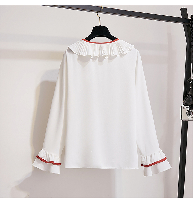 VK旗艦店 韓國風拼色雪紡衫排扣刺繡套裝長袖裙裝