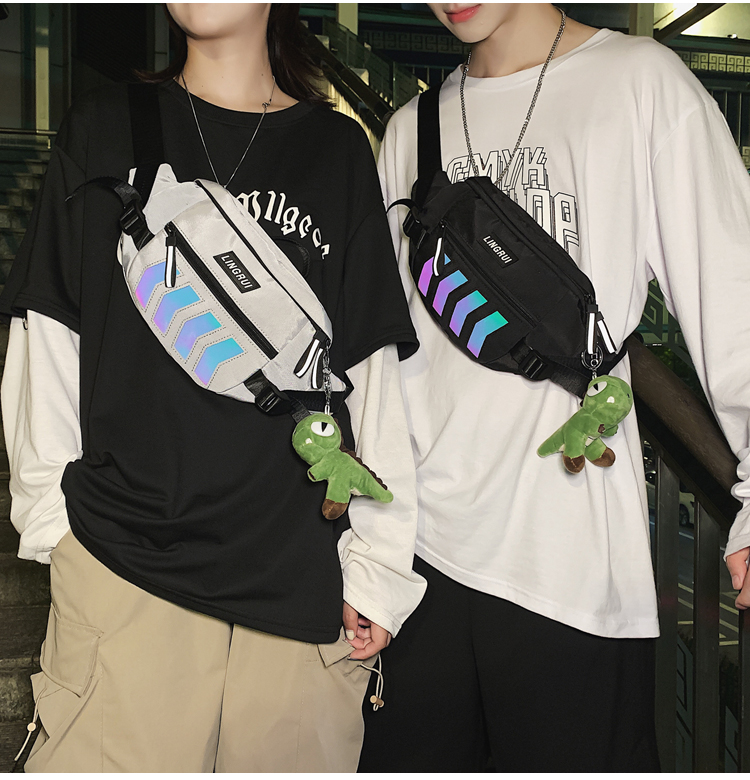 Hong Kong Chauded Sports Sloping Shoulders Bag small Shoulder Bag Women Men's Chest Bag Reflective Single Shoulder Bag Youth Individuality Pocket