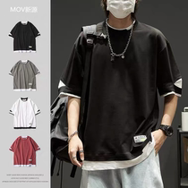 Hong Kong t-shirt men tide pure sleeve day of the hundred and summer loose split two pieces of hole half sleeve