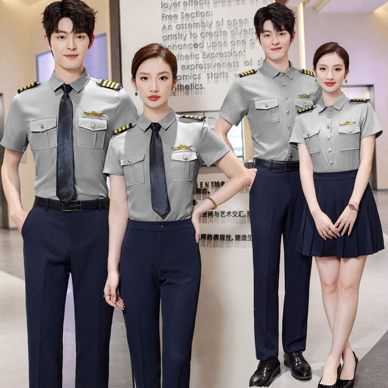 Summer Drum Band Performance Uniforms, Slim-Fit Shirts, Flight Attendant Uniforms, Unisex Short-Sleeved Shirts, Work Clothes