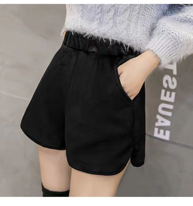 Quần short nữ mùa đông mặc chất béo mm phiên bản Hàn Quốc của quần lửng ống rộng cạp cao hoang dã mùa thu và mùa đông mẫu quần nhung vàng cỡ lớn