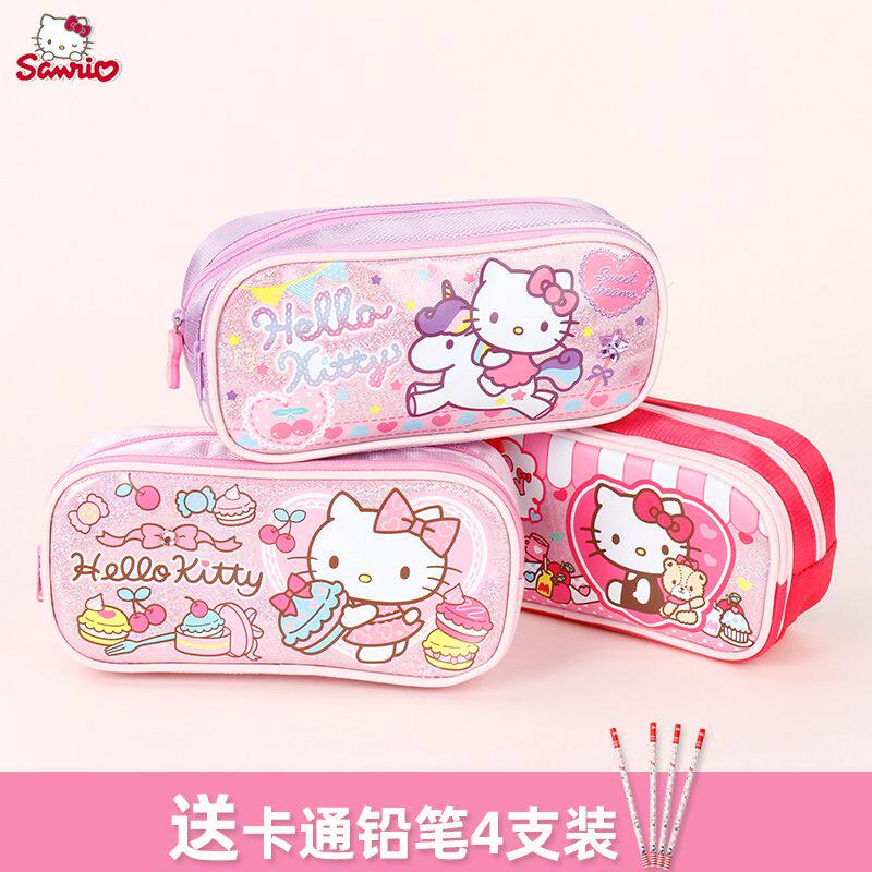 Cute hello hello kitty pencil bag Hello Kitty double-layer stationery box stationery bag large-capacity multi-functional girl