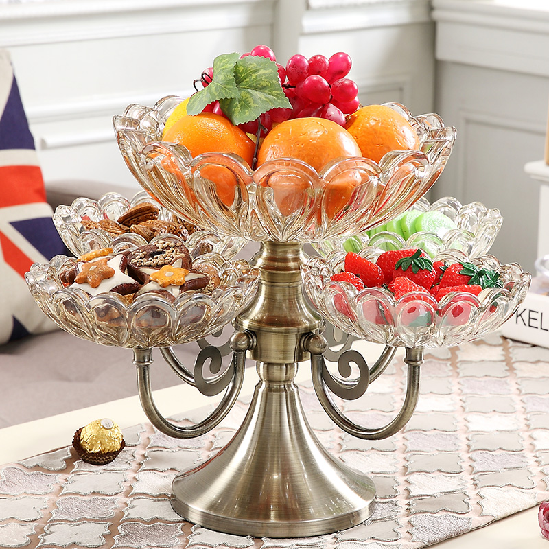 Crystal Glass Multilayer Fruit Pan Modern Living Room Home Candy Tray Creative Eu Style Lavish Tea Table Snack Swing Tray