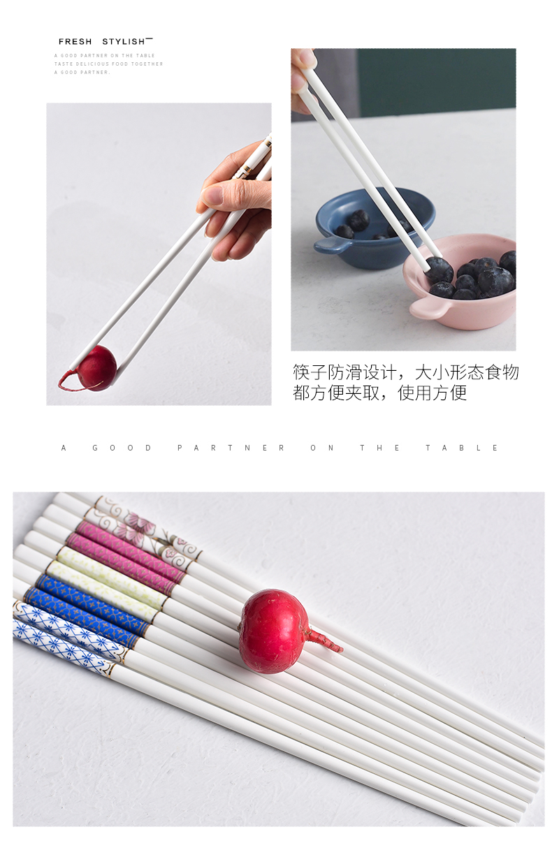 Ipads China chopsticks sets of household antiskid mouldproof high - temperature European top ceramic tableware family 10 pairs of gift boxes