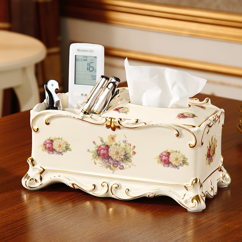 Eurostyle Living Room Paper Towel Box Ceramic Lavish High-end Home Multifunction Toilet Paper Box Remote Control Tea House