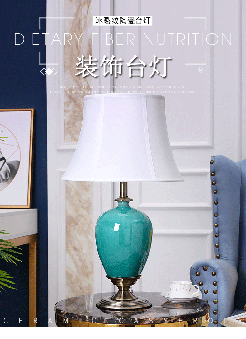 American ceramic desk lamp furnishing articles European - style key-2 luxury room bedroom nightstand lamp act the role ofing Angle of the sitting room what household ornaments