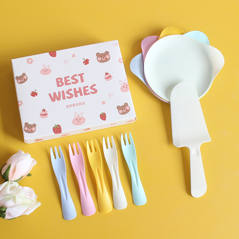 High-end Boxed Disposable Knife Fork Tray Combined Children Cartoon Cake Dinner Plate Birthday Party Drop Tray Food Grade-Taobao