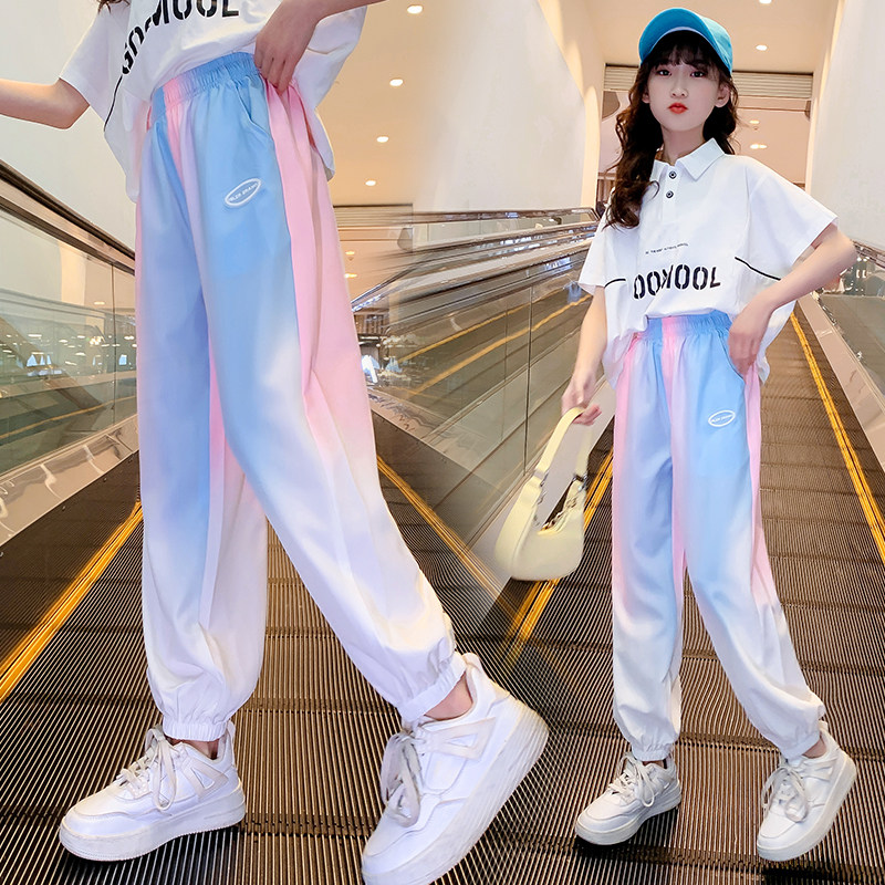 Girl Pants Summer Slim Fit Ice Silk Great Boy Foreign Pie Summer Dress Loose Speed Dry Anti-Mosquito Pants Bunches Children Sports Pants