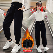 Girls plus trousers in autumn and winter wear 2021 new Han Feet Children thickened corvey casual pants