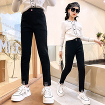 Girl jeans spring and autumn magic pants children elastic pencil pants girl small feet black bottle pants soft gas