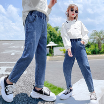 Girls jeans spring and autumn 2022 new childhood han pants wear childrens loose pants outside