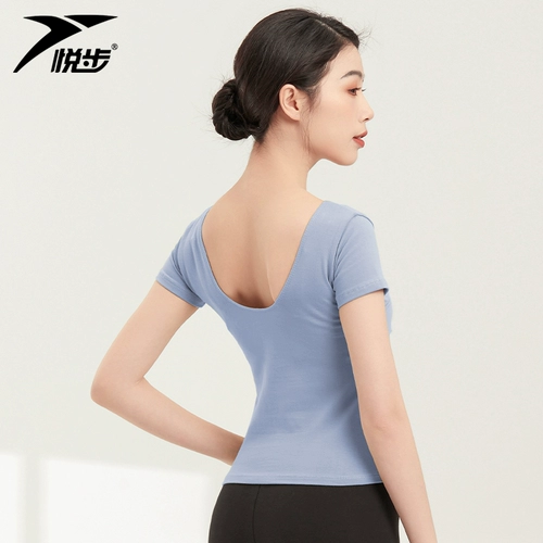 Черная спортивная одежда, одежда для гимнастики, короткий рукав, V-образный вырез