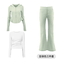 Комплект, белый зеленый лонгслив, 3 предмета