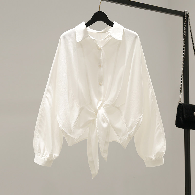 ocnltiy all-match chiffon shirt women's 2022 new loose and thin waist top tie shirt jacket