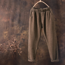 Han Suoyi retro art spring and autumn new cotton linen casual pants women loose radish pants high waist straight pants